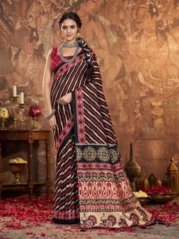 Garden VARELI - Black Stripes Saree With Unstitched Blouse