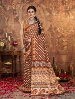 Garden VARELI - Brown Printed Saree With Unstitched Blouse