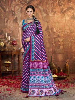Garden VARELI - Purple Printed Saree With Unstitched Blouse