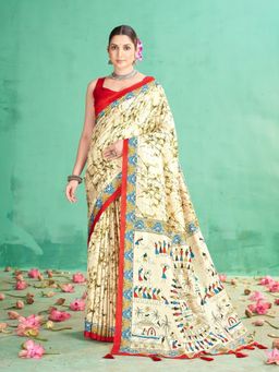 Garden VARELI - Red Printed Saree With Unstitched Blouse