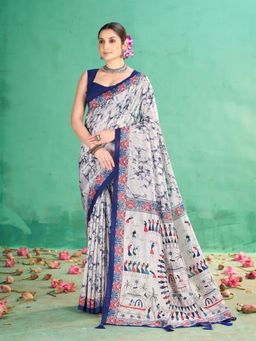 Garden VARELI - Blue Printed Saree With Unstitched Blouse