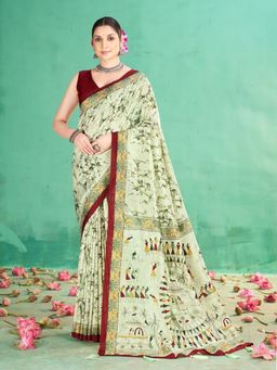 Garden VARELI - Brown Printed Saree With Unstitched Blouse
