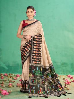 Garden VARELI - Beige Printed Saree Without Blouse
