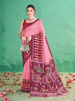 Garden VARELI - Pink Printed Saree With Unstitched Blouse