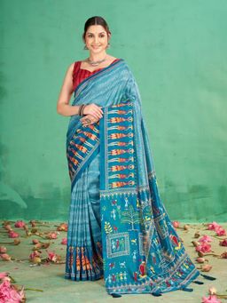 Garden VARELI - Teal Printed Saree Without Blouse