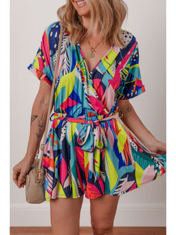 PARTIQ - Women Multi-Color Printed Playsuit with Belt (Set of 2)