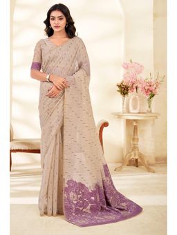 Mysilklove - Classic Cream Floral Printed Cotton Saree with Unstitched Blouse