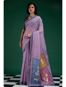 Mysilklove - Purple Jamdani Woven Muga Cotton Saree with Unstitched Blouse