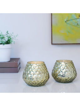 HomeTown - Zahara Glass Honeycomb Votives In Gold (Set of 2)