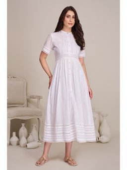 Torsha - Women's White Cotton Summer Solid Dress