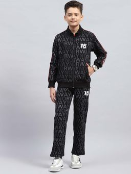 Monte Carlo - Black Printed Regular Jacket and Trackpant (Set of 2)
