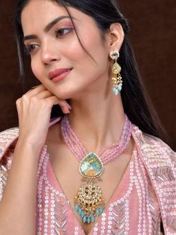 DASTOOR - Women Pink Gold Plated Designer Necklace and Earrings