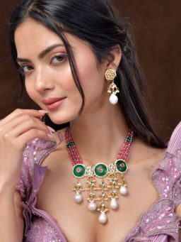 DASTOOR - Women Pink Gold Plated Designer Necklace and Earrings