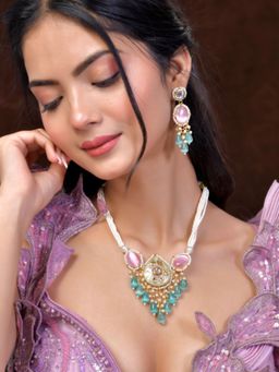 DASTOOR - Women White Gold Plated Designer Necklace and Earrings