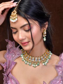 DASTOOR - Women Green Gold Plated Designer Necklace and Earrings