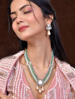 DASTOOR - Women Green Gold Plated Designer Necklace and Earrings