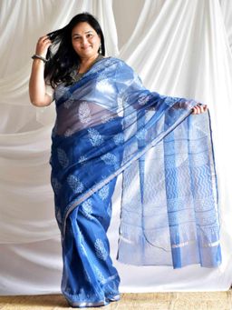 Sundarii - Blue Godavari Kota Doria Saree with Unstitched Blouse