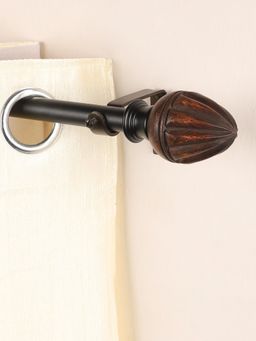 The Decor Mart - 48"-88" Brown Tusky Wood Finial Extendable Curtain Rod Black 19Mm (Hardware Included)