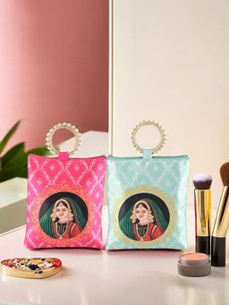 Kuber Industries - 2 Pcs Silk Clutch For Women With Zip And Handle Maharani - Rani And Pista Green