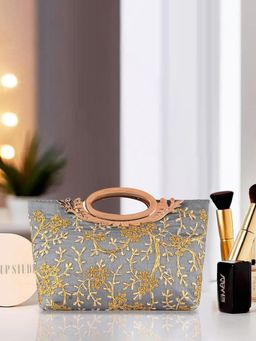 Kuber Industries - Polyester Kada Hand Clutch For Woman With Zip Embroidery Design - Grey