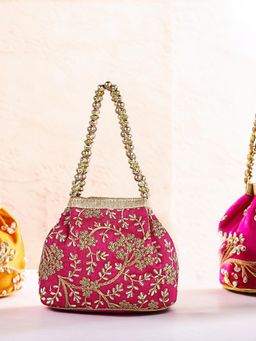 Kuber Industries - Attractive Embroidery Polyester Hand Clutch With 3 Magnetic Lock For Woman (Pink)