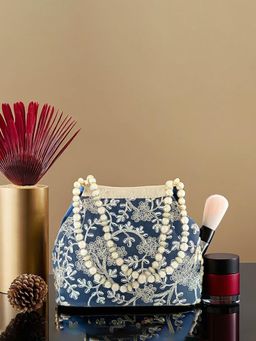 Kuber Industries - Attractive Embroidery Polyester With 3 Magnetic Lock Clutch For Woman (Blue)