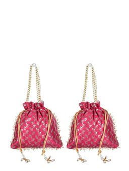 Kuber Industries - Potli Silk Potli Traditional Shagun Potli Square Embroidery Potli Pack Of 2 Rani