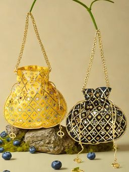 Kuber Industries - Potli Wedding Potli Mirror Check-Shagun Potli Pack Of 2 Multi