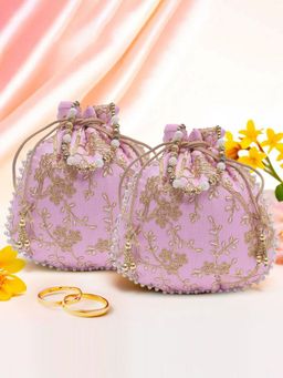 Kuber Industries - Pack Of 2 Embroidery Potli Bags For Ladies | Shagun Pouches | Light Pink
