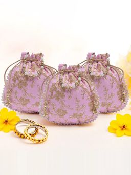 Kuber Industries - Pack Of 3 Embroidery Potli Bags For Ladies And Girls | Shagun Pouches | Light Pink