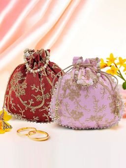 Kuber Industries - Pack Of 2 Embroidery Potli Bags | Shagun Pouches | Light Pink And Maroon