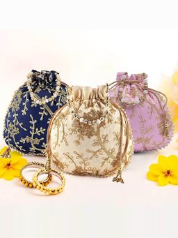 Kuber Industries - Pack Of 3 Embroidery Shagun Pouches And Potli Bags