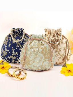 Kuber Industries - Pack Of 3 Embroidery Shagun Pouches And Potli Bag- Multi Color