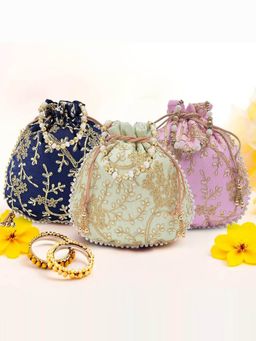 Kuber Industries - Pack Of 3 Embroidery Shagun Pouches And Potli Bags