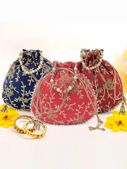 Kuber Industries - Pack Of 3 Embroidery Shagun Pouches And Potli Bag- Multi Color