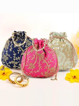 Kuber Industries - Pack Of 3 Embroidery Shagun Pouches And Potli Bag- Multi Color