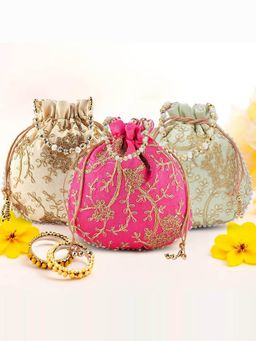 Kuber Industries - Pack Of 3 Embroidery Shagun Pouches And Potli Bag- Multi Color