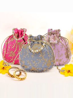 Kuber Industries - Pack Of 3 Embroidery Shagun Pouches And Potli Bag- Multi Color