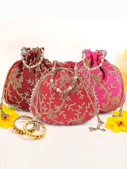 Kuber Industries - Pack Of 3 Embroidery Shagun Pouches And Potli Bag- Multi Color