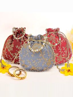 Kuber Industries - Pack Of 3 Embroidery Shagun Pouches And Potli Bag- Multi Color