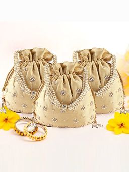 Kuber Industries - Pack Of 3 Moti Design Shagun Potli Bags For Ladies | Golden