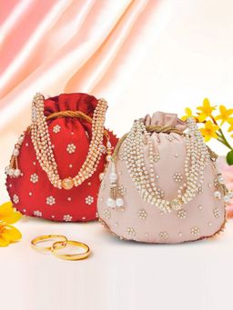 Kuber Industries - Pack Of 2 Moti Design Shagun Potli Bags For Ladies | Pink And Peach