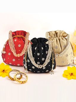 Kuber Industries - Pack Of 3 Moti Design Shagun Potli Bag- Multi Color