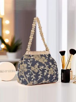 Kuber Industries - Moti Embroidery Potli Bags For Ladies And Girls | Black