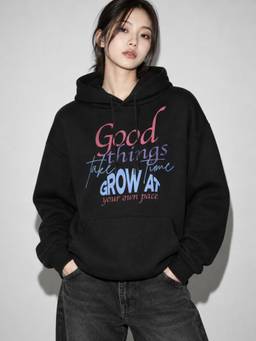 MIXT by Nykaa Fashion - Womens Motivational Typography Black Oversized Fleece Hoodie