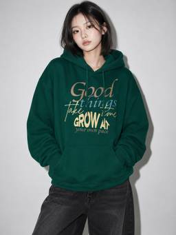MIXT by Nykaa Fashion - Womens Motivational Typography Green Oversized Fleece Hoodie
