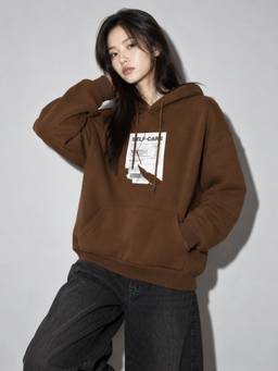 MIXT by Nykaa Fashion - Womens Self Care Graphic Coffee Brown Oversized Fleece Hoodie