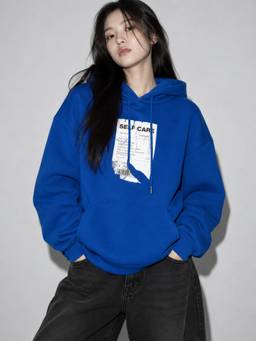 MIXT by Nykaa Fashion - Womens Self Care Graphic Royal Blue Oversized Fleece Hoodie