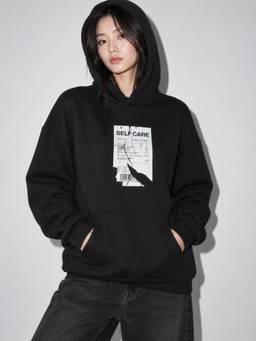 MIXT by Nykaa Fashion - Womens Self Care Graphic Black Oversized Fleece Hoodie
