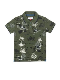 U.S. POLO ASSN. - Boys Olive Tipped Collar Printed Polo Shirt